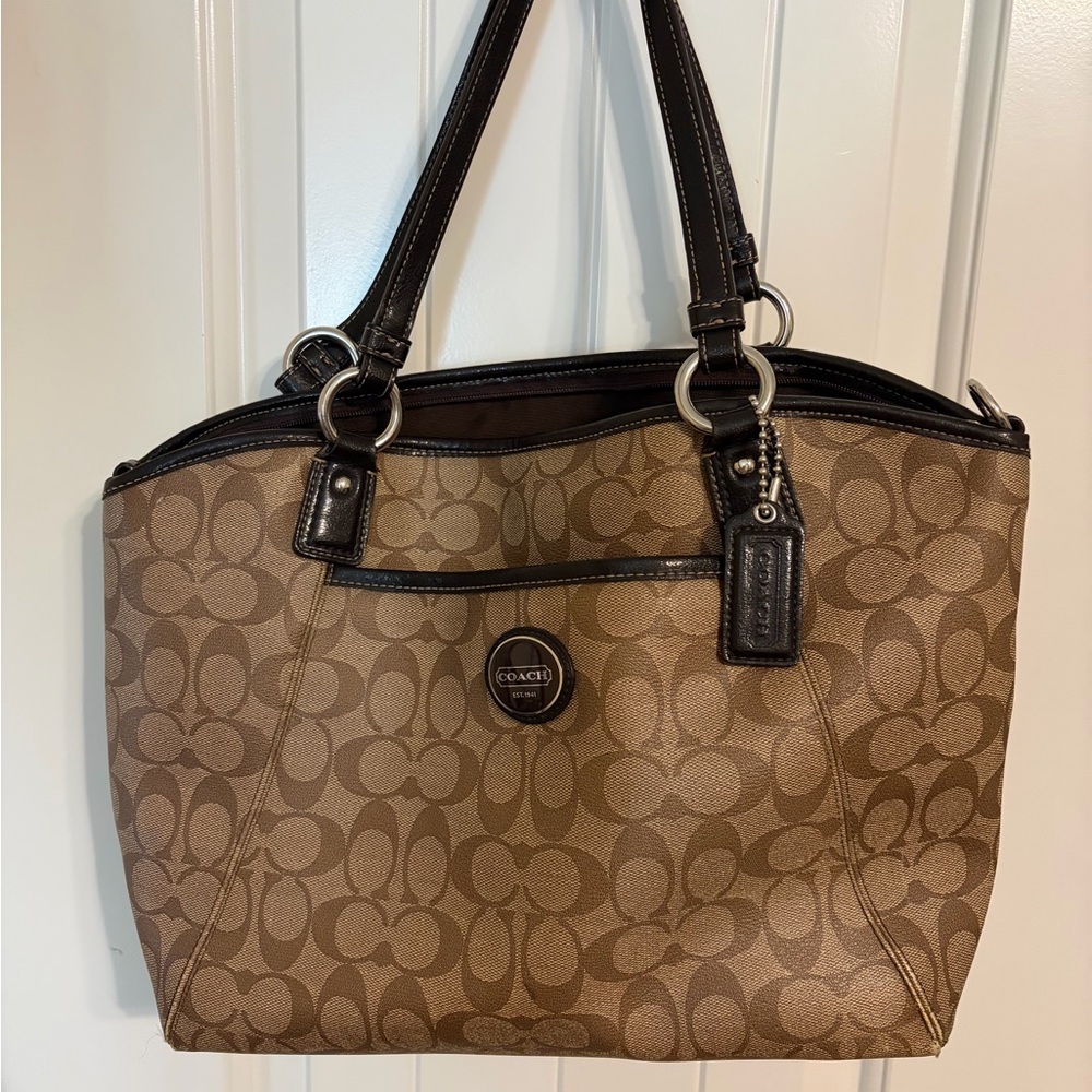 Coach Tan and Black Signature Tote